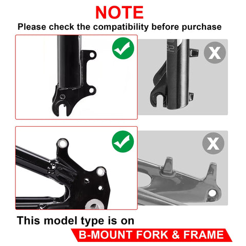 Post Mount Disc Brake Caliper Adapter Kit compatibility for B-Mount fork and frame with visual compatibility check
