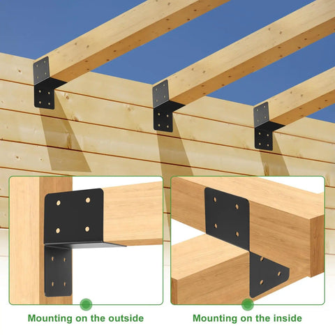 Heavy Duty 4 Pack Post Caps Tie Bracket For 4x4 And 4x6 Posts Black Joist Anchor Connector 14 Gauge Joist Hanger Brackets shown