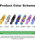 Product Color Scheme featuring Tough As Nails Rust Free Titanium Brake Bleeder Bolts for Motorcycle Calipers in various colors.