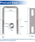 Diagram showing Beefy Four Pack Square U Bolts With Frame Plates And Nuts Inner Width 40mm M8 Thread 100mm Length 304 Stainless Steel U Bolts.
