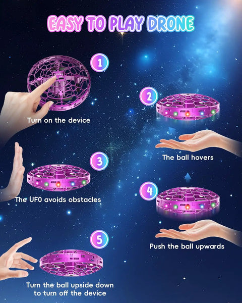 Mini UFO Flying Toy Drone For Kids With 360-Degree Gesture Control And LED Lights demonstration.