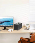 Beefy Thunderbolt 3 External Graphics Dock Paired With 750W Power Supply on desk with monitor and laptop setup.