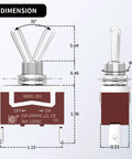 Waterproof 12V SPST Toggle Switch for Marine Boats and Auto, dimensions detailed, 2 Pin ON Off, Heavy Duty, Pack Of 4