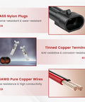 2 Pin Waterproof 16 AWG Automotive Wire Heavy Duty Connector Kit components with snap lock seal, nylon plugs, copper wires