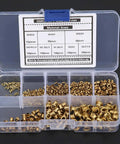 Boss Grade 650 Piece Brass Eyelets And Rivets Hardware Kit With Hollow Metal Buttonholes For Shoes Belts Backpacks Jackets And Work Uniforms Straight Up Reliable Gear in a clear organizer box.