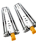 Heavy Duty Steel Drawer Slides With Lock Telescopic Cabinet Rails Ball Bearing Design Smooth As Butter Heavy Hitting Load Capacity Hardware For Home Garage Storage Pairs, close-up of slides with orange locking handles.