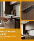Two Pack Matte Black Flat Cabinet Pulls With Finger Edge Handles For Drawers And Doors 80mm Center 3.15 Inch Length installed in kitchen