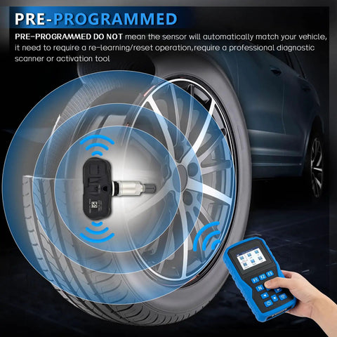Chill Out And Cruise With These Straight Swap Tire Pressure Monitoring Sensors Running At 315 Mhz A Rock Solid Set Of Four For Toyota Camry Corolla Rav4 Highlander And Prius, showing TPMS sensor and diagnostic tool.