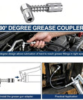 All In One Grease Gun Accessory Kit With 90 Degree Coupler Straight And Bent Needle Nozzles in use on engine