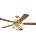 52 Inch LED Indoor Ceiling Fan With Light Kit, Polished Brass Finish, Reversible Walnut And Oak Blades, Big Room Ready Up To 225 Sq Ft