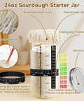 Image of 24oz sourdough starter jar with breathable cloth cover, thermometer sticker, and silicone spatula.