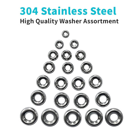 Countersunk cup washers set, stainless steel, 304 grade, 295-piece assortment (#4–#16)
