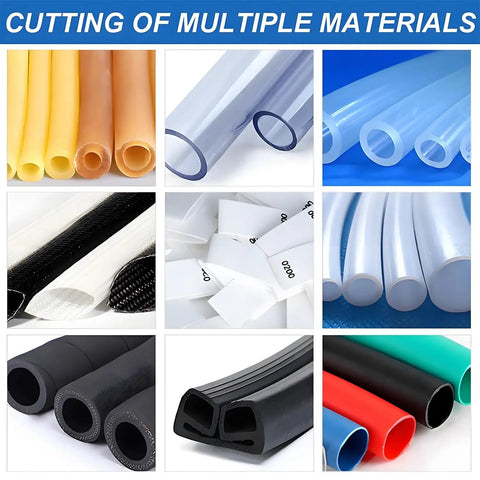 Heat Shrink Tube Cutter Machine For Pvc And Pe Cable, various materials including clear and colored tubes ready for cutting.