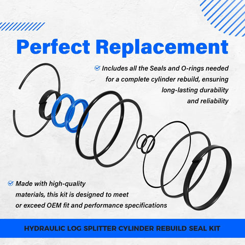 Image of Pro Grade Hydraulic Log Splitter Cylinder Rebuild Seal Kit for 4.5 Inch Bore and 1.75 Inch Rod, All O Rings and Seals.