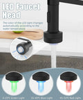 Black Kitchen Faucet With Soap Dispenser And LED Temperature Indicator Pull Down Sprayer showing LED lights for temperature