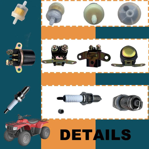 All In One Ignition Coil CDI Box Kit With Starter Solenoid Relay Rectifier Fuel Filter And Spark Plug For Arctic Cat 250 And 300 2x4 4x4 ATV 1998 Through 2005 Replacement, components displayed separately.