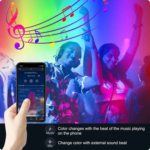 82Ft LED Strip Lights With Dope Music Sync RGB Color Changing Built In Mic Bluetooth App Control And Remote Sound Reactive Mood Lighting for lively party scene