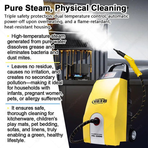 High Power Handheld Steam Cleaner With 6 Piece Accessory Set delivers 180 Degrees C high temp pressure for deep cleaning surfaces.