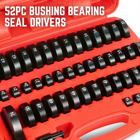 Heavy Duty 52 Piece Bushing Driver Set For Transmission Bearing Race Seals And Axle Installations in red case