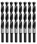 Heavy Duty 7/16 Inch Wood Brad Point Drill Bit Set With Ten Stubby Short Shank Woodworking Bits in a row.