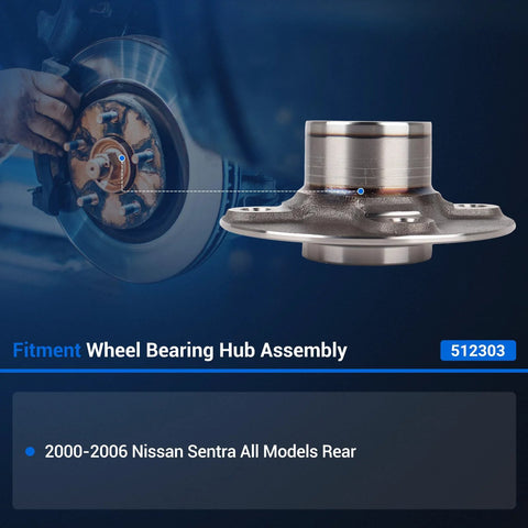 Front view of Rear Wheel Hub And Bearing Assembly For Nissan Sentra 2000 To 2006 Non ABS Solid Replacement Wheel Hub 512303