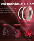 Silk Dual Color PLA Filament 1.75mm Red Black Coextrusion For 3D Printing, glossy silk finish, two-tone samples