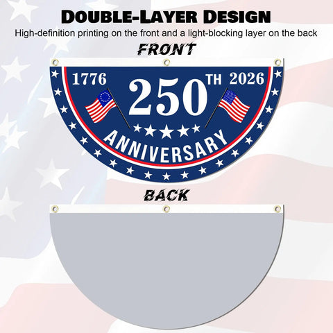 USA 250th Anniversary Flag 1.5x3 Ft Outdoor Yard Decor Flag Banner With Brass Grommets, front and back design illustration.