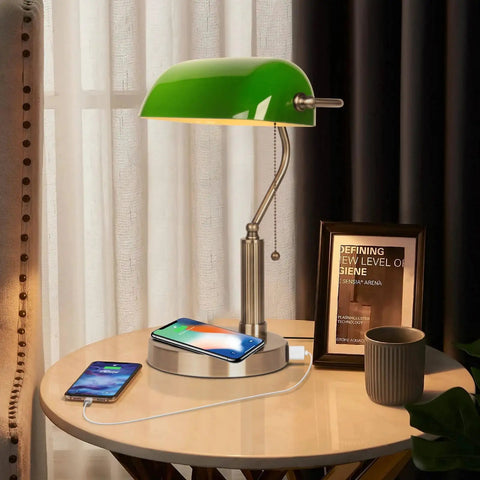 Glass Banker Desk Lamp With Rotatable Glass Shade Retro Modern Go To Table Light For Home Office Reading And Nightstand Use
