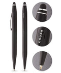 Everyday Carry Tech 2 Stylus Pen Ballpoint 2 In 1 With Replaceable Top All In One Dual Function For Smooth Writing And Precise Sketching 6mm Precision Stylus Tip Black Aluminum Body, black aluminum pen with stylus tip close-up