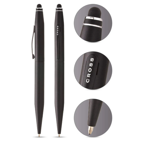 Everyday Carry Tech 2 Stylus Pen Ballpoint 2 In 1 With Replaceable Top All In One Dual Function For Smooth Writing And Precise Sketching 6mm Precision Stylus Tip Black Aluminum Body, black aluminum pen with stylus tip close-up