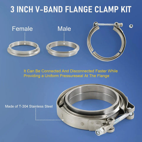 3 Inch V Band Flange Clamp Kit With Ridge Machined Flanges Stainless Steel 4 Clamps And 8 Flanges for Exhaust and Turbo Install