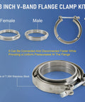 3 Inch V Band Flange And Clamp Kit Stainless Steel For Turbo Exhaust Downpipes shown with male and female flanges