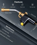 Propane Torch Head With 3 Interchangeable Nozzles, Trigger Start Ignition For High Heat Welding Soldering And Cooking, showing dimensions