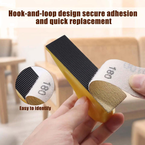 Micro Detail Sander Kit With 60 Assorted Sandpapers 60/80/120/180/240/320 Grit in hand showing hook-and-loop design