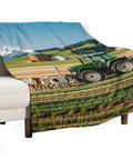 Milk Farm Flannel Throw Blanket 55x70 Inch Cozy Soft Lightweight Plush with tractor and cows on lush green field