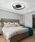 Sleek Modern Black Spiral Ceiling Light Round Flush Mount LED Fixture With Remote Control Dimmable Energy Saving 47W 17 Inch Circle