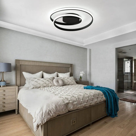 Sleek Modern Black Spiral Ceiling Light Round Flush Mount LED Fixture With Remote Control Dimmable Energy Saving 47W 17 Inch Circle