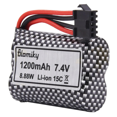 2 Pack 7.4V 1200mAh LiIon Rechargeable Battery With SM5P Plug And USB Cable For TX123 RC Boat R208 Replacement BeefedUp Power Pack