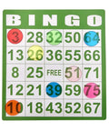 Bingo card with 1000 Transparent 3/4 Inch Bingo Counting Chips In Eight Color Set for games and activities.