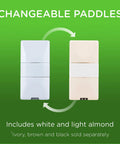 Z Wave Smart Motion Sensor Light Indoor with white and almond changeable paddles on green background