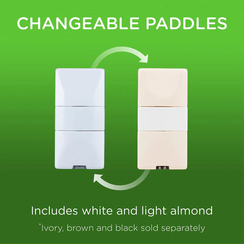 Z Wave Smart Motion Sensor Light Indoor with white and almond changeable paddles on green background