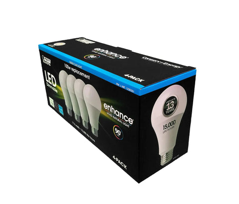 Box of Dimmable LED Light Bulbs 5000K Daylight 4 Pack, 1600 Lumens, 17.5W, 100W Replacement