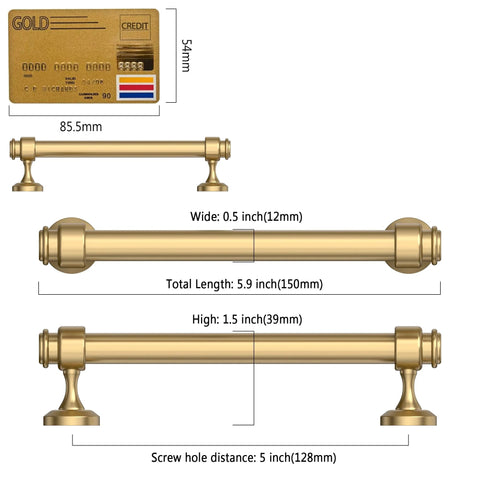 Dimensional view of Champagne Bronze Cabinet Pulls Set Of 10 With 5 Inch Hole Centers Durable Zinc Alloy Drawer Handles