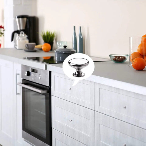 Sleek Polished Chrome Cabinet Knobs 4 Pack Round Mushroom Drawer Handles, 30mm Diameter, Zinc Alloy, Includes M4 Screws, Front Thickness About 25mm Fit, No Fuss Kitchen Upgrade for Cabinets and Furniture, on white kitchen drawers