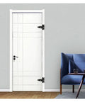 White door with Self Closing Reversible Door Hinge Set, 2 Pack, 2 Inch T Shape, Stainless Steel Light Duty Hinges visible