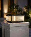 Level Up Your Curb Game With This Badass Outdoor Porch Lamp Post Light Featuring A Large Black Gate Column Pillar Design Built Tough For Weatherproof Pathway Vibes Classic Carriage Styling, on stone pillar.