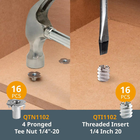 Image of a 128 Piece T Track Knob Kit For Woodworking Jigs And Fixtures Featuring 5 Star Knobs And 1 4 20 Threaded Bolts And Washers.