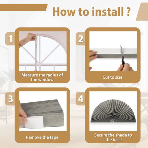 How to install 2 Pack Arch Window Shade For Half Round Windows No Tools Installation Easy Install Thick Polyester Light Blocking Gray