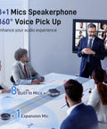 Conference room with All In One Conference Speakerphone With Eight Mic Array Plus Satellite Mic on a table, 2025 Edition
