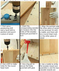 Step-by-step guide on using Pro Grade Hollow Dowel And Tenon Center Pin Kit for woodworking, demonstrating precise alignment.